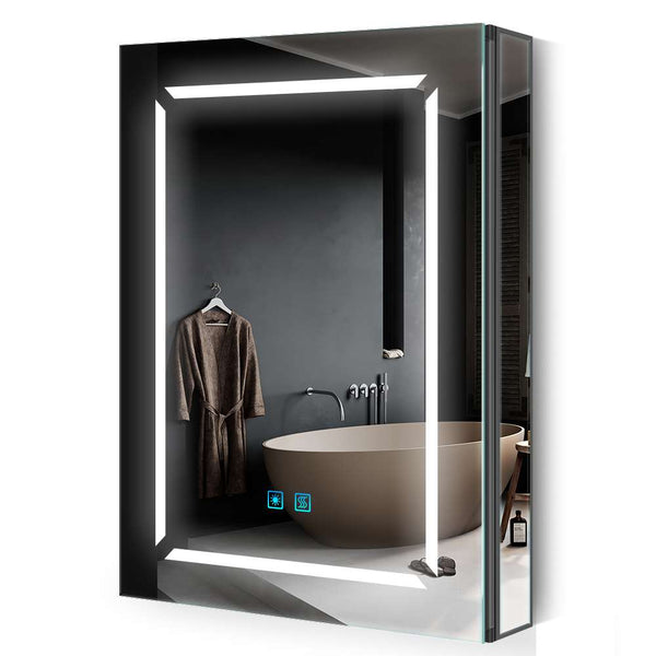 LED Schwarz Badezimmer Spiegelschrank mit Steckdose Antibeschlag 3 Lichtfarbe 50x70cm