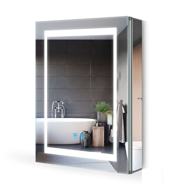 LED Badezimmer Spiegelschrank mit Umgebungslicht Rasier Steckdose Touch-Schalter 50x70cm