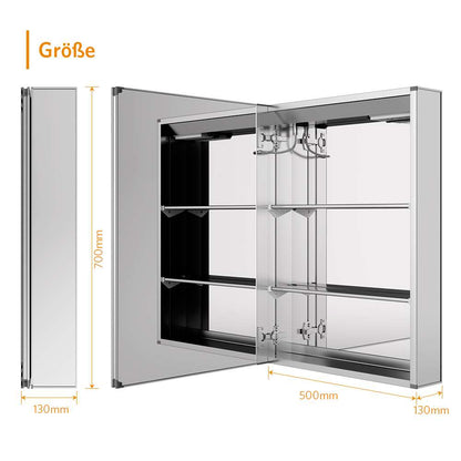LED Badezimmer Spiegelschrank mit Rasier-Steckdose Antibeschlag Touch-Schalter 50x70cm