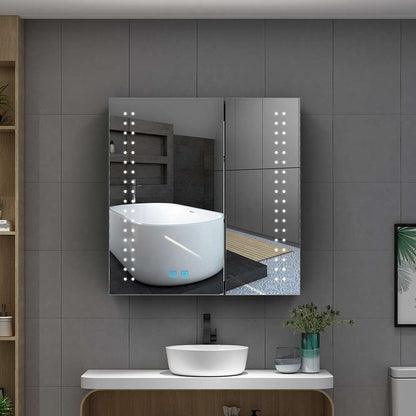 63x65cm LED Badezimmer Spiegelschrank mit Antibeschlag Rasier-Steckdose 2 Tür