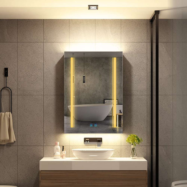 LED Schwarz Badezimmer Spiegelschrank mit Steckdose 3 Lichtfarbe Touch-Schalter 50x70cm