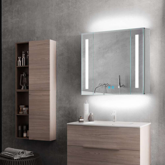 LED Badezimmer Spiegelschrank mit Rasier-Steckdose Touch-Schalter Vertikales Beleuchtung 65x60cm