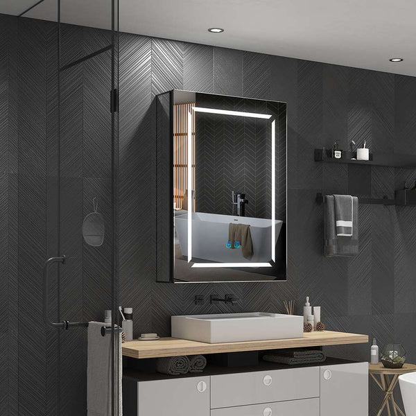 50x70cm LED Schwarz Badezimmer Spiegelschrank mit Steckdose Antibeschlag 3 Lichtfarbe