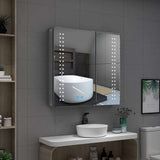 LED Badezimmer Spiegelschrank mit Antibeschlag Rasier-Steckdose 2 Tür 63x65cm