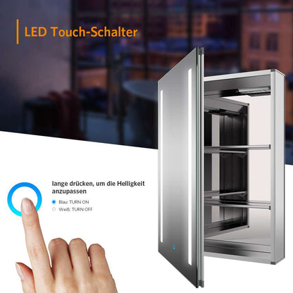 LED Badezimmer Spiegelschrank mit Rasier-Steckdose Antibeschlag Touch-Schalter 50x70cm