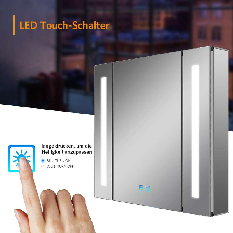 65x60cm LED Badezimmer Spiegelschrank mit Rasier-Steckdose Touch-Schalter Vertikales Beleuchtung
