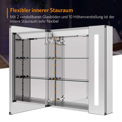 LED Badezimmer Spiegelschrank mit Rasier-Steckdose Touch-Schalter Vertikales Beleuchtung 65x60cm
