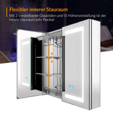 63x65cm LED Badezimmer Spiegelschrank mit Steckdose Antibeschlag 3-Lichtfarbe 2-Tür