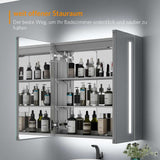 LED Badezimmer Spiegelschrank mit Antibeschlag Rasier-Steckdose 2 Tür IR-Schalter 63x65cm