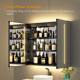 LED Schwarz Badezimmer Spiegelschrank mit Steckdose 3-Lichtfarbe Umgebungslicht 2-Tür 65x60cm