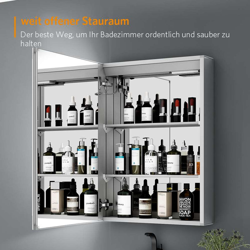 LED Badezimmer Spiegelschrank mit Rasier-Steckdose Antibeschlag Touch-Schalter 50x70cm