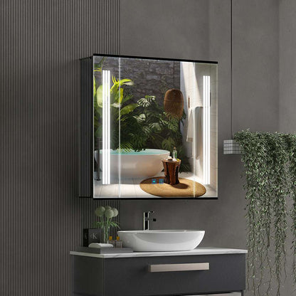65x60cm LED Schwarz Badezimmer Spiegelschrank mit Steckdose Beschlagfrei Touch-Schalter