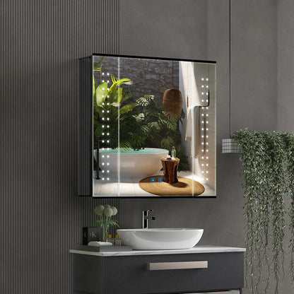 65x60cm LED Schwarz Badezimmer Spiegelschrank mit Rasierer-Steckdose Beschlagfrei Touch-Schalter