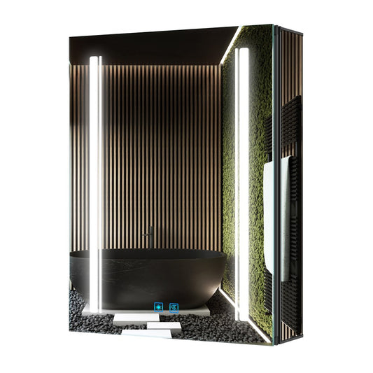 50x70cm LED Schwarz Badezimmer Spiegelschrank mit Steckdose 3 Lichtfarbe Touch-Schalter