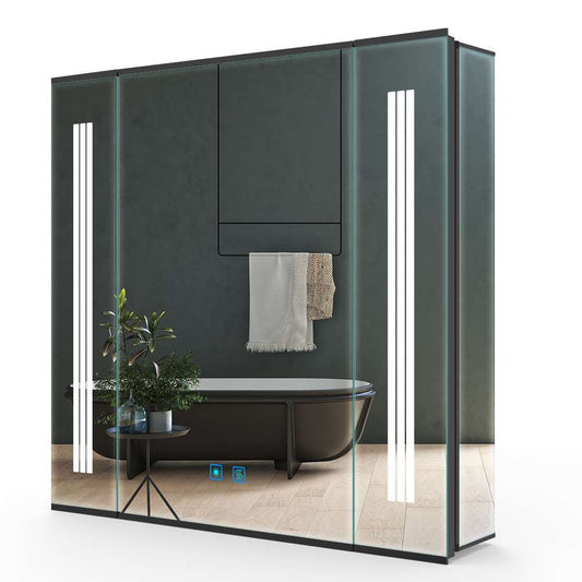 65x60cm LED Schwarz Badezimmer Spiegelschrank mit Steckdose Beschlagfrei Touch-Schalter