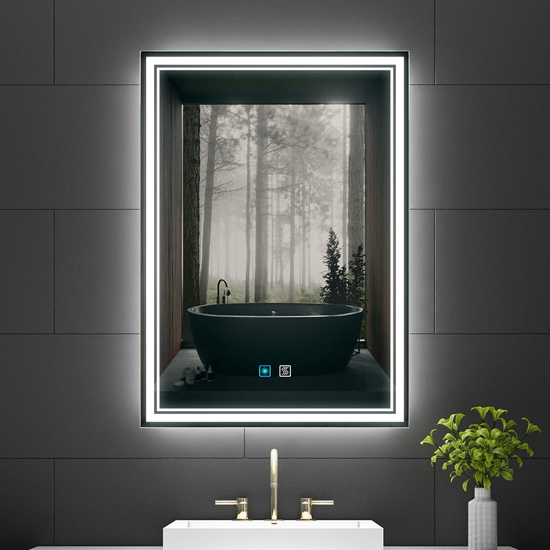50x70cm LED Badezimmer Wandspiegel mit 3 Lichtfarbe 2700-6400K Beschlagfrei Touch-Schalter (Nein Spiegelschrank)