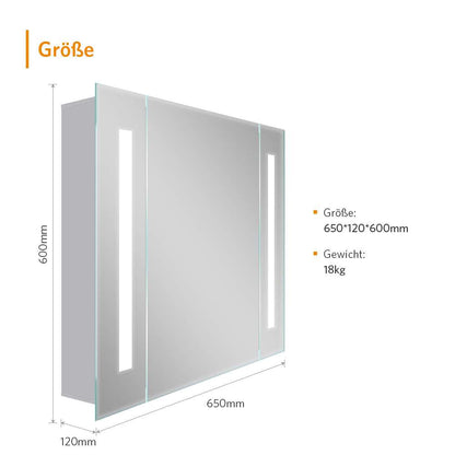 LED Badezimmer Spiegelschrank mit Rasier-Steckdose Antibeschlag Vertikales Beleuchtung 65x60cm