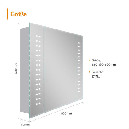 65x60cm LED Badezimmer Spiegelschrank mit Rasier-Steckdose Antibeschlag IR-Schalter