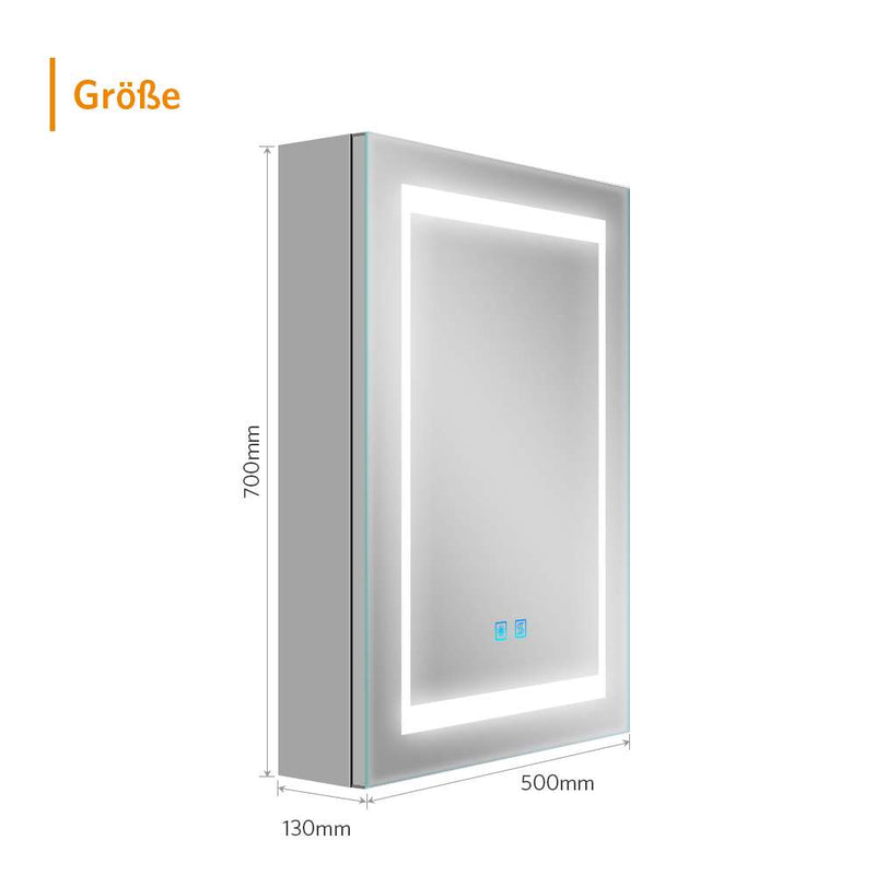 50x70cm LED Badezimmer Spiegelschrank mit Beschlagfrei Rasier Steckdose Touch-Schalter