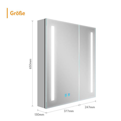 LED Badezimmer Spiegelschrank mit Rasier-Steckdose 2 Tür Vertikales Beleuchtung 63x65cm