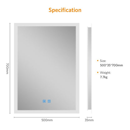 50x70cm LED Badezimmer Spiegel mit Touch-Schalter Antibeschlag (Nein Spiegelschrank)