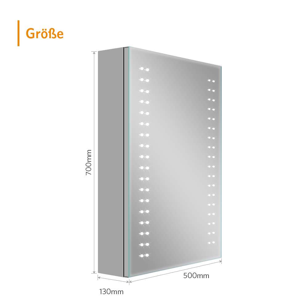 LED Badezimmer Spiegelschrank mit Rasier-Steckdose Antibeschlag IR-Schalter 50x70cm