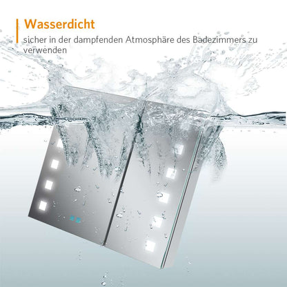 LED Badezimmer Spiegelschrank mit Rasier-Steckdose 2 Tür Touch-Schalter 65x60cm