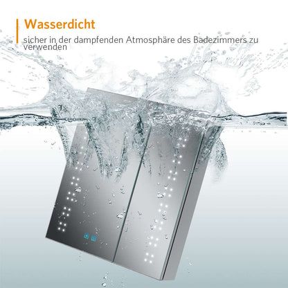 60x70cm LED Badezimmer Spiegelschrank mit Steckdose Antibeschlag Umgebungslicht 2-Tür