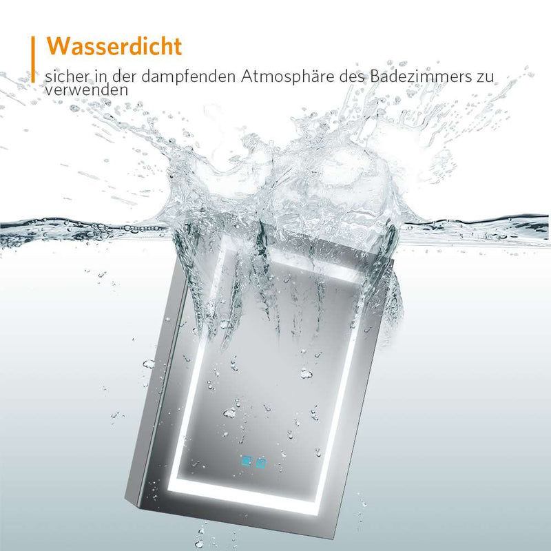 Quavikey Spiegelschrank Bad mit Beleuchtung Rasierer-Steckdose Touch-Schalter Anti-beschlag 3-farbig 50x70cm JC08P-1