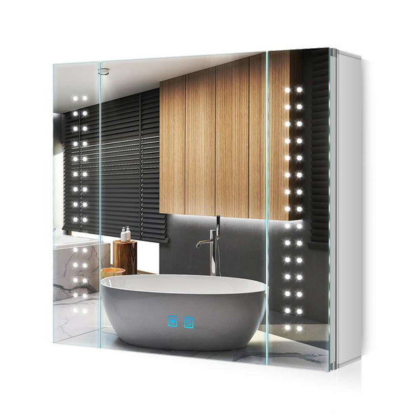 65x60cm LED Badezimmer Spiegelschrank mit Rasier-Steckdose Antibeschlag Touch-Schalter