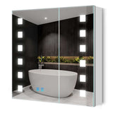 Quavikey LED Badezimmer Spiegelschrank mit Antibeschlag Rasier Steckdose Touch-Schalter 2 Tür 65x60cm