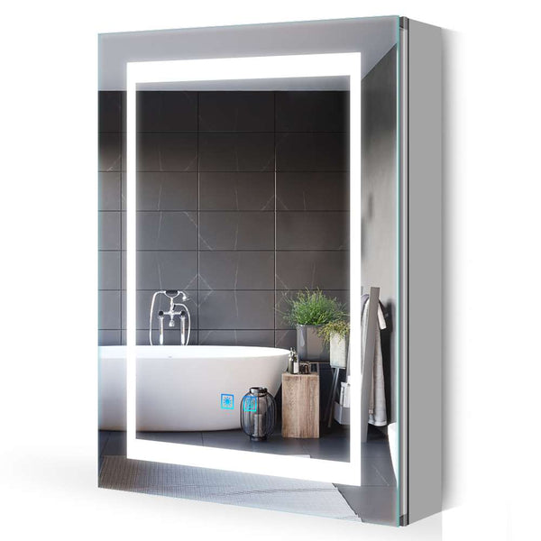 LED Badezimmer Spiegelschrank mit Umgebungslicht Rasier Steckdose Touch-Schalter 50x70cm