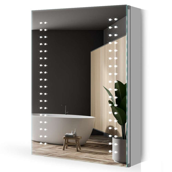 LED Badezimmer Spiegelschrank mit Rasier-Steckdose Antibeschlag IR-Schalter 50x70cm