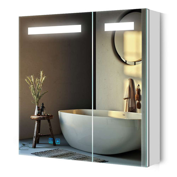 LED Badezimmer Spiegelschrank mit Rasier-Steckdose 2 Tür Antibeschlag 65x60cm