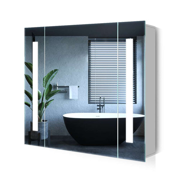 LED Badezimmer Spiegelschrank mit Rasier-Steckdose Antibeschlag Vertikales Beleuchtung 65x60cm