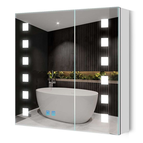 LED Badezimmer Spiegelschrank mit Rasier-Steckdose 2 Tür Touch-Schalter 65x60cm