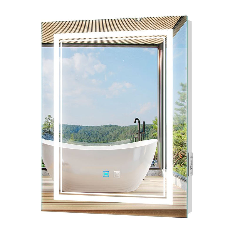 LED Badezimmer Spiegel mit Antibeschlag Rasiersteckdose 3 Lichtfarbe 50x70cm (Nein Spiegelschrank)