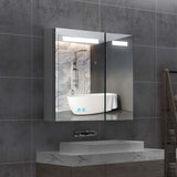 Quavikey® LED Badezimmer Spiegelschrank mit Antibeschlag Rasier Steckdose Touch-Schalter 2 Tür 65x60cm