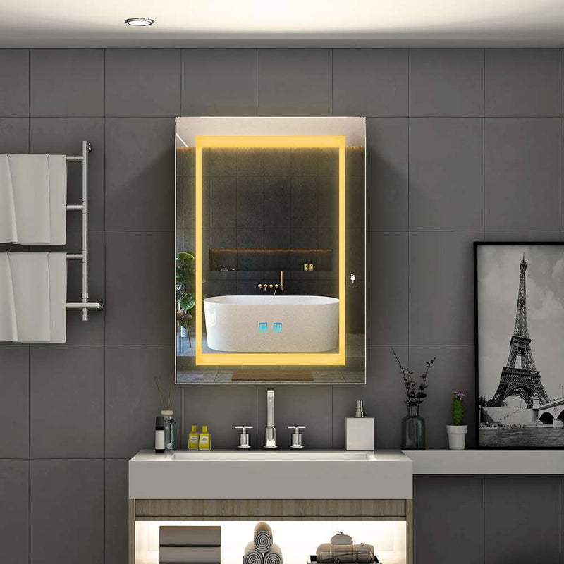 Quavikey® LED Badezimmer Spiegelschrank mit Rasierer-Steckdose Touch-Schalter Anti-beschlag 3-farbig 50x70cm