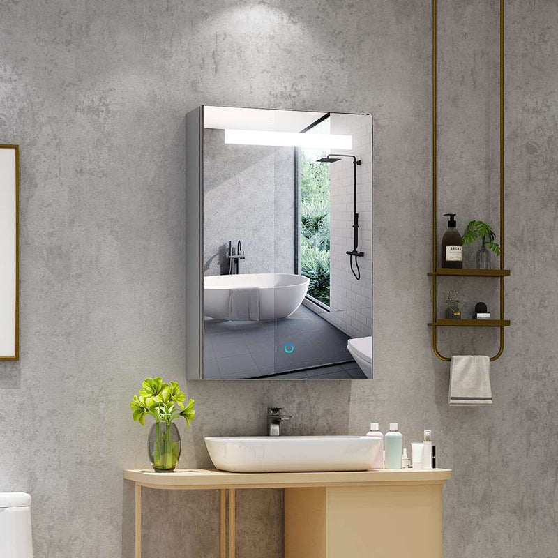 Quavikey® LED Badezimmer Spiegelschrank mit Rasierer-Steckdose Touch-Schalter Anti-beschlag 40x60cm