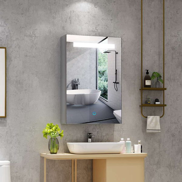 Quavikey Spiegelschrank Bad mit Beleuchtung Rasierer-Steckdose Touch-Schalter Anti-beschlag 40x60cm JC06P-1