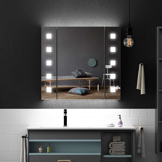 65x60cm LED Badezimmer Spiegelschrank mit Steckdose Antibeschlag Touch-Schalter