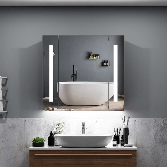 65x60cm LED Badezimmer Spiegelschrank mit Rasier-Steckdose Antibeschlag Vertikales Beleuchtung