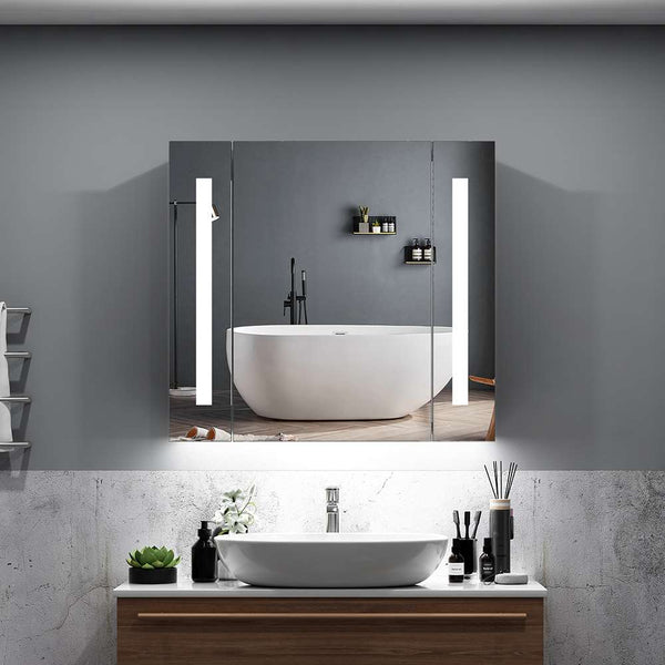 65x60cm LED Badezimmer Spiegelschrank mit Rasier-Steckdose Antibeschlag Vertikales Beleuchtung