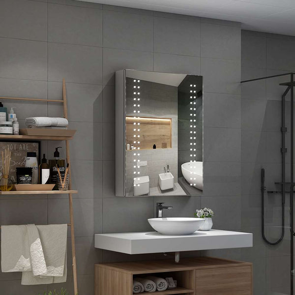 50x70cm LED Badezimmer Spiegelschrank mit Rasier-Steckdose Antibeschlag IR-Schalter