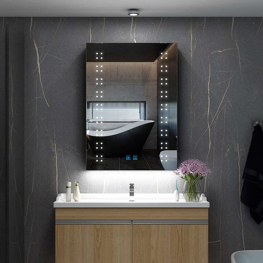 50x70cm LED Schwarz Badezimmer Spiegelschrank mit Steckdose Antibeschlag Touch-Schalter
