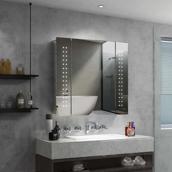 65x60cm LED Badezimmer Spiegelschrank mit Rasier-Steckdose Antibeschlag IR-Schalter