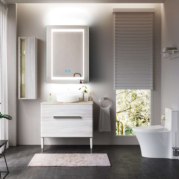 LED Badezimmer Spiegelschrank mit Umgebungslicht Rasier Steckdose Touch-Schalter 50x70cm