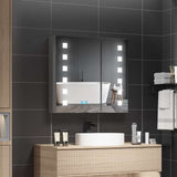 Quavikey LED Badezimmer Spiegelschrank mit Antibeschlag Rasier Steckdose Touch-Schalter 2 Tür 65x60cm