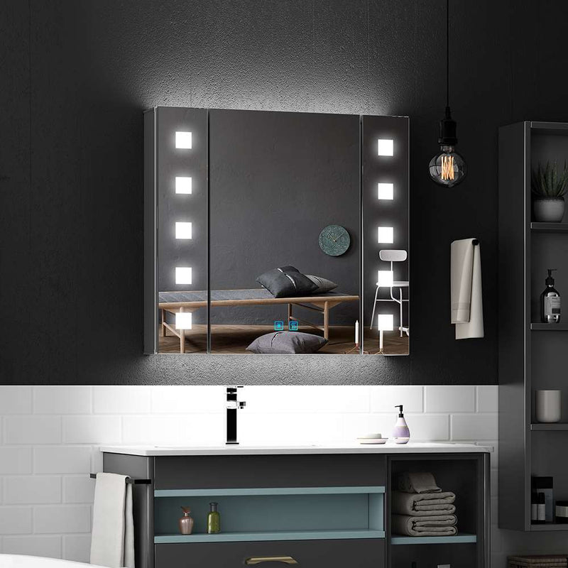 65x60cm LED Badezimmer Spiegelschrank mit Steckdose Antibeschlag Touch-Schalter
